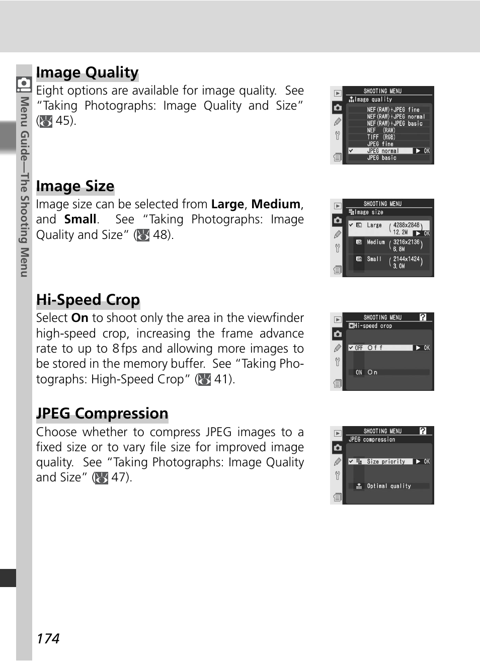 Hi-speed crop, Jpeg compression, Image size | Image quality | Nikon D2Xs User Manual | Page 188 / 288