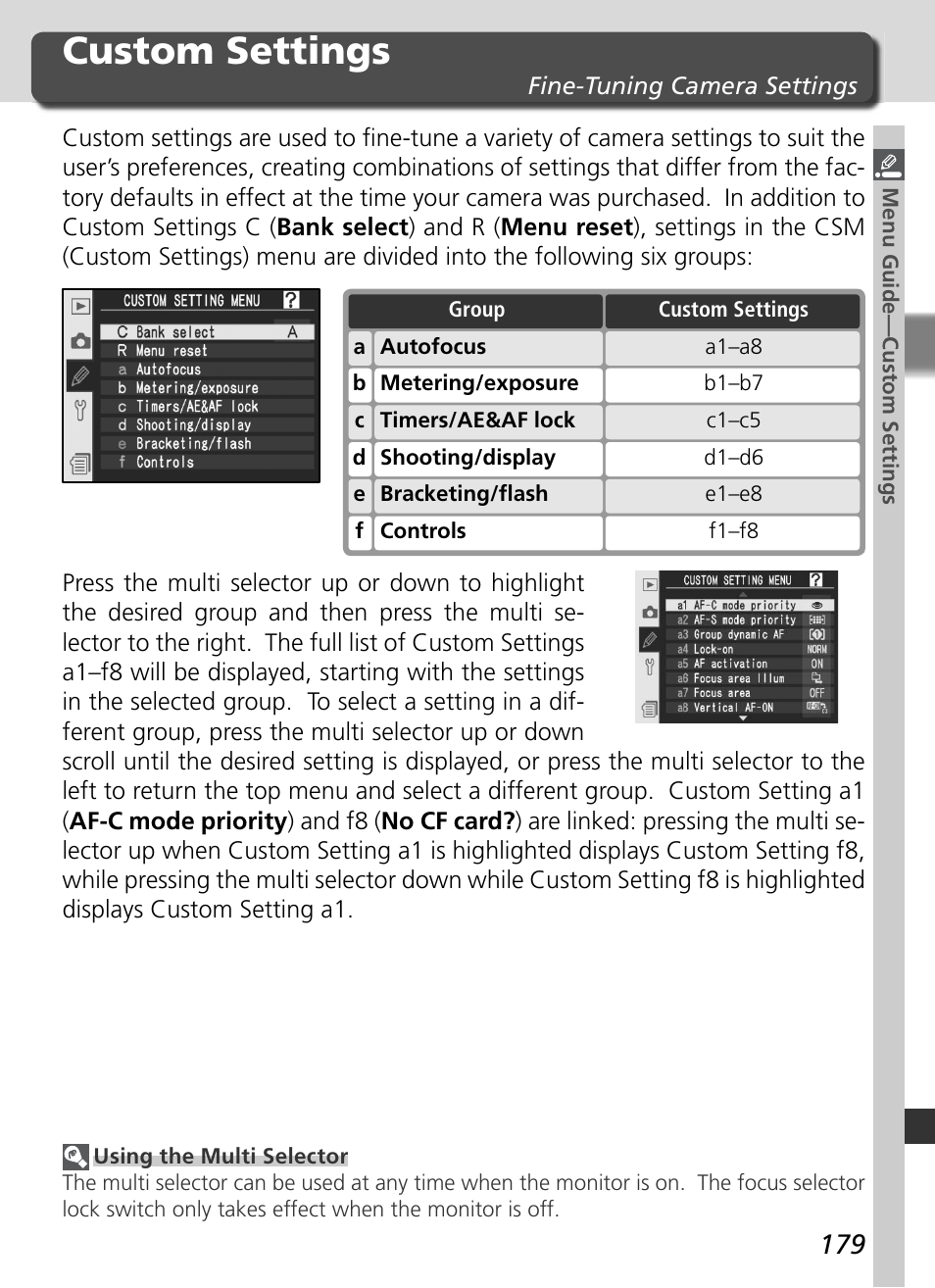 Custom settings | Nikon D2Xs User Manual | Page 193 / 288