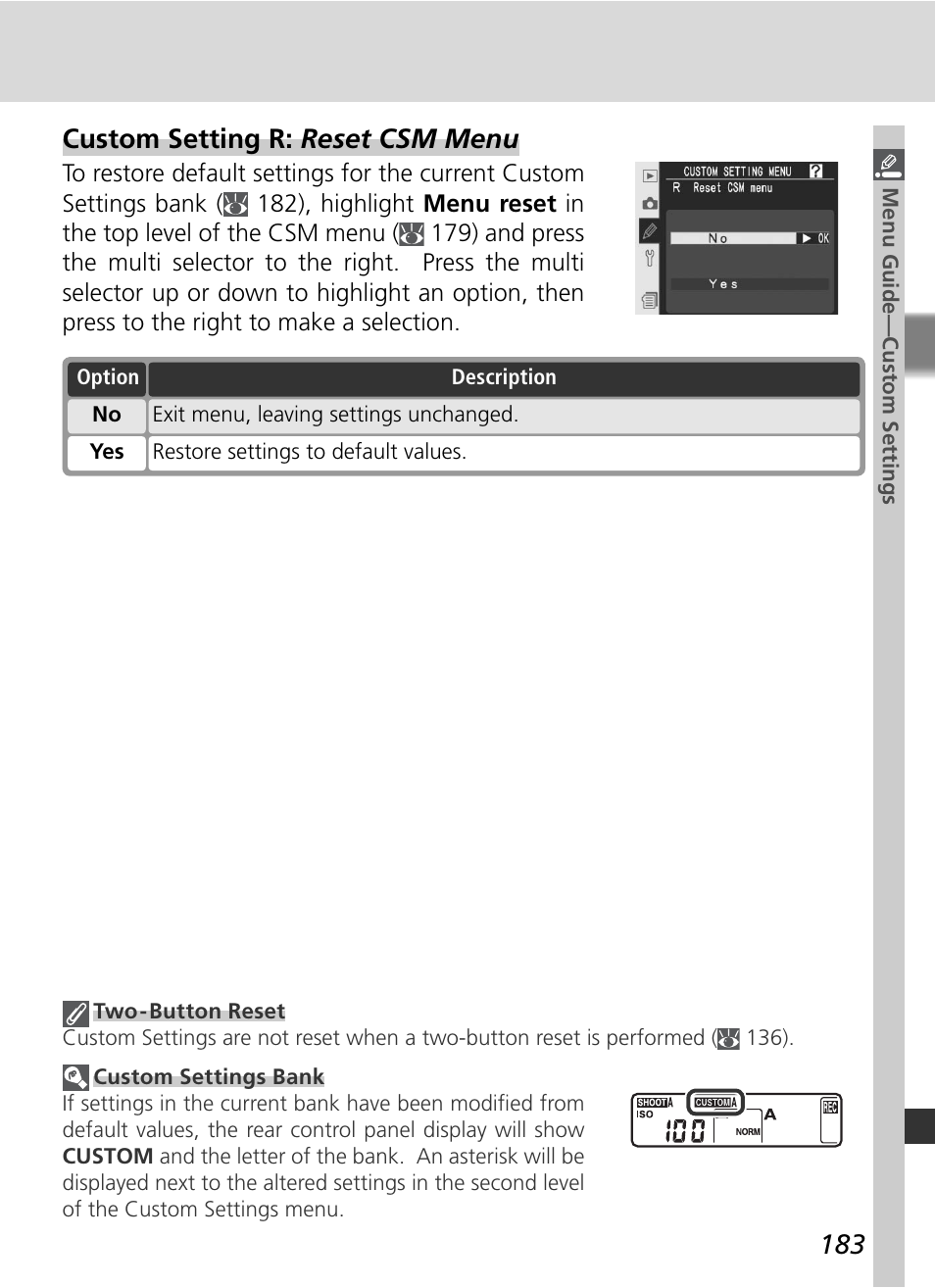 Custom setting r: reset csm menu | Nikon D2Xs User Manual | Page 197 / 288