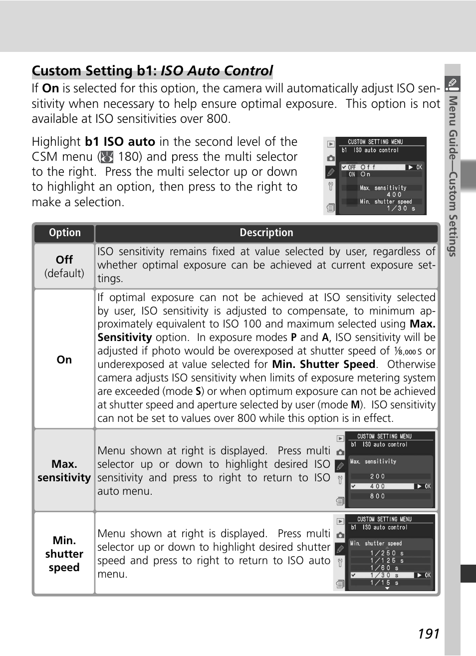 Custom setting b1: iso auto control | Nikon D2Xs User Manual | Page 205 / 288