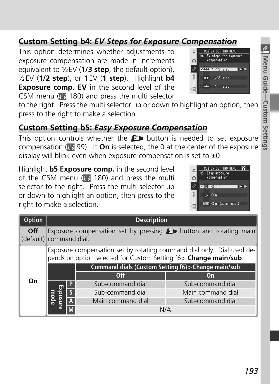 Custom setting b5: easy exposure compensation | Nikon D2Xs User Manual | Page 207 / 288