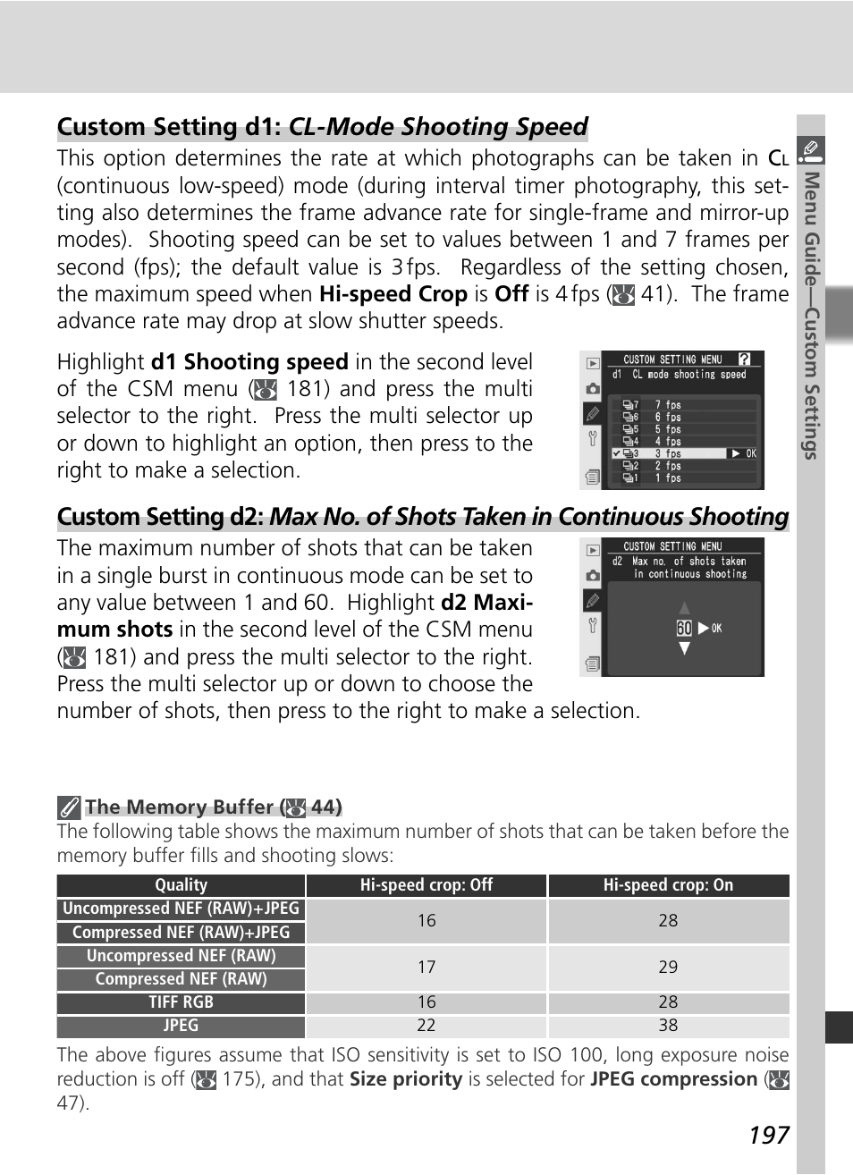 Custom setting d1: cl-mode shooting speed | Nikon D2Xs User Manual | Page 211 / 288