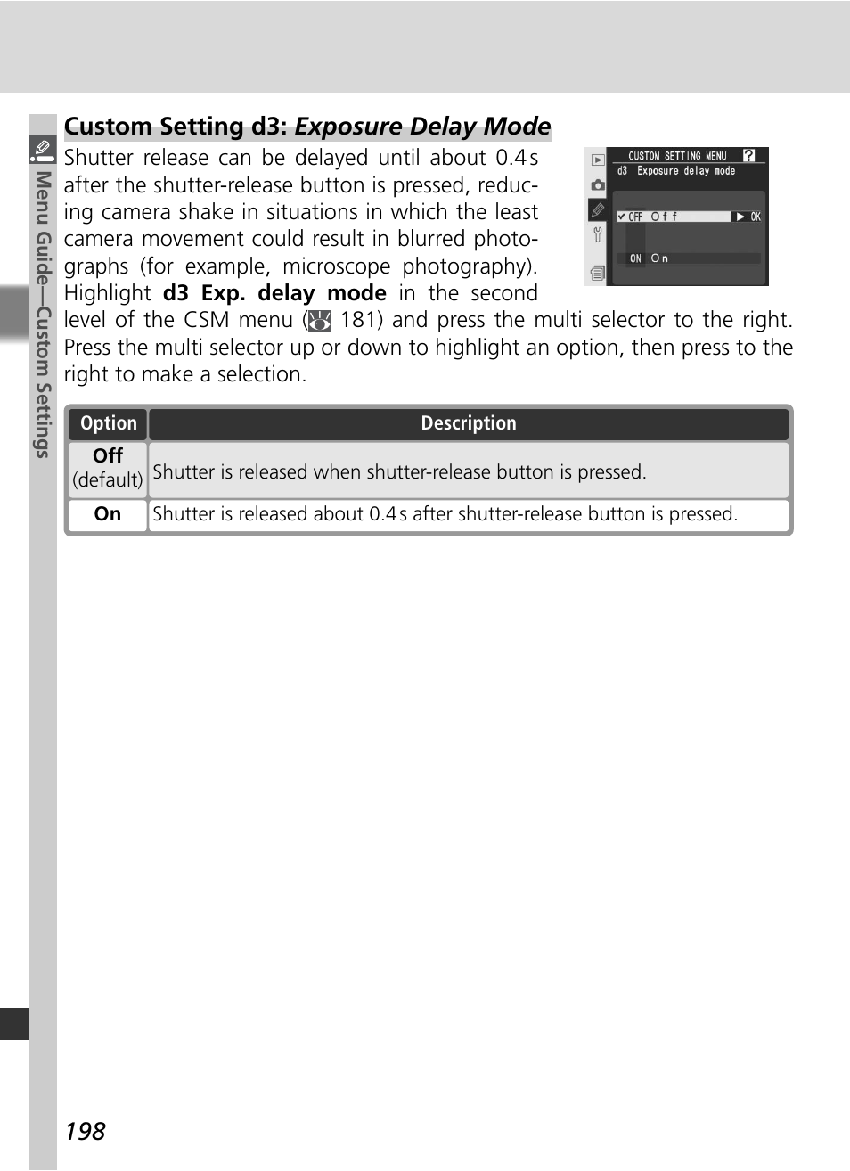 Custom setting d3: exposure delay mode | Nikon D2Xs User Manual | Page 212 / 288