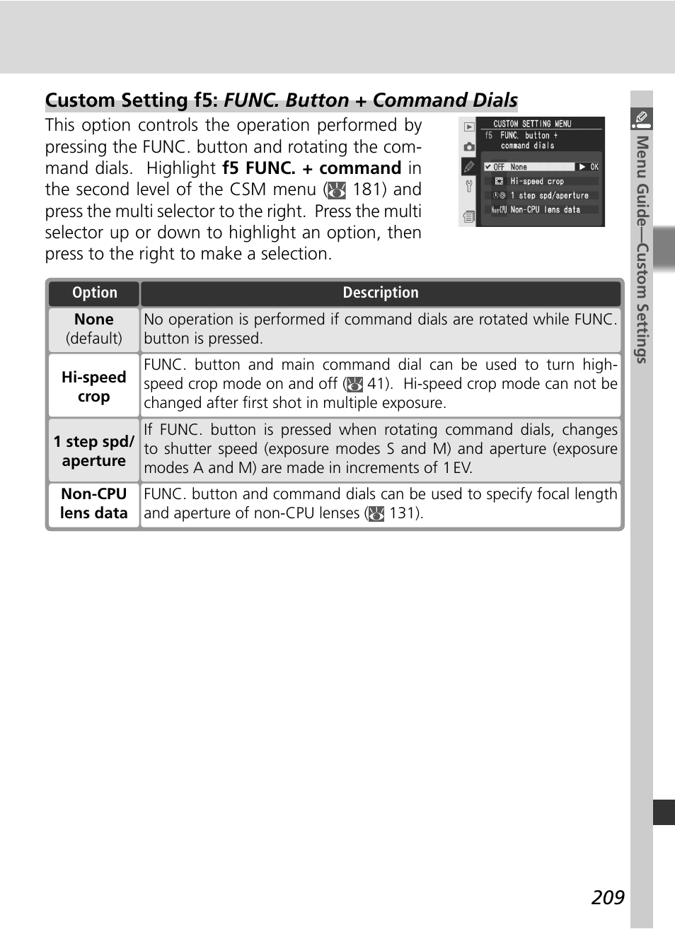 Custom setting f5: func. button + command dials | Nikon D2Xs User Manual | Page 223 / 288