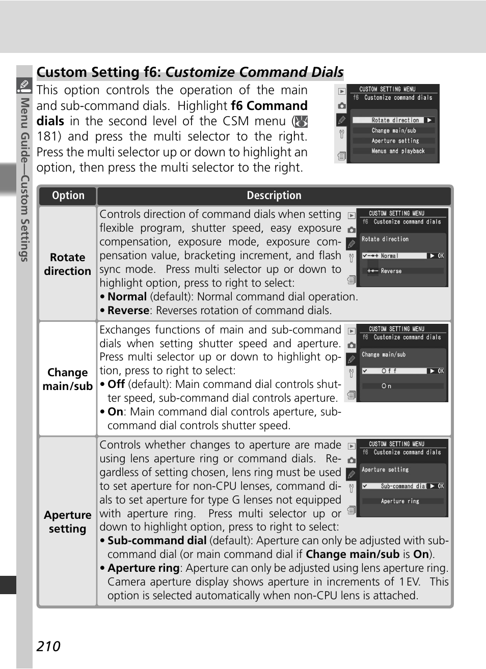 Custom setting f6: customize command dials | Nikon D2Xs User Manual | Page 224 / 288