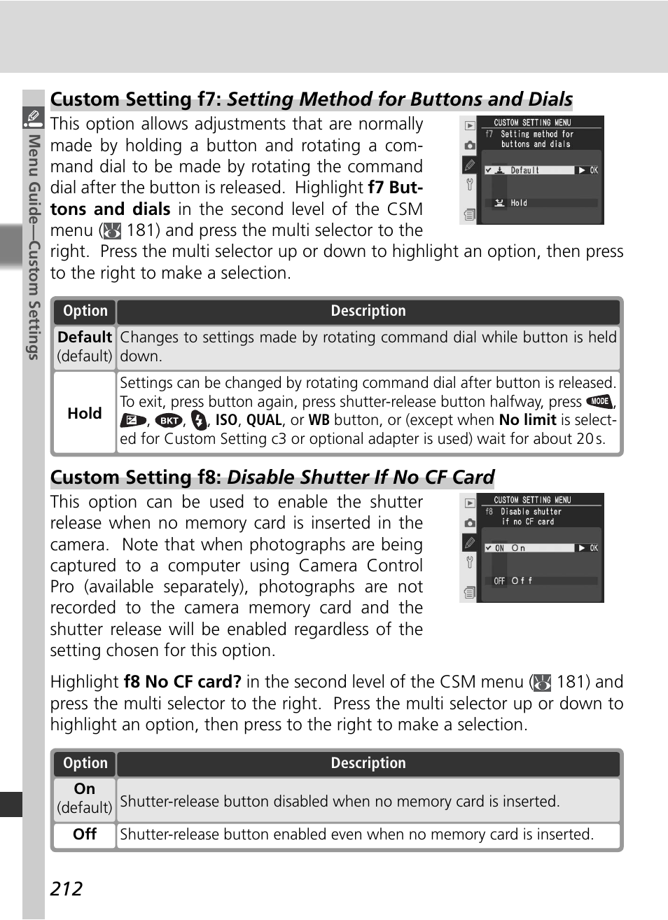 Custom setting f8: disable shutter if no cf card | Nikon D2Xs User Manual | Page 226 / 288