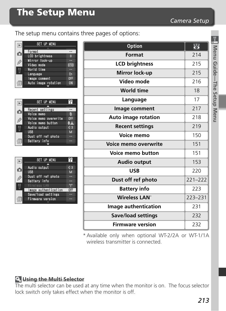 The setup menu | Nikon D2Xs User Manual | Page 227 / 288