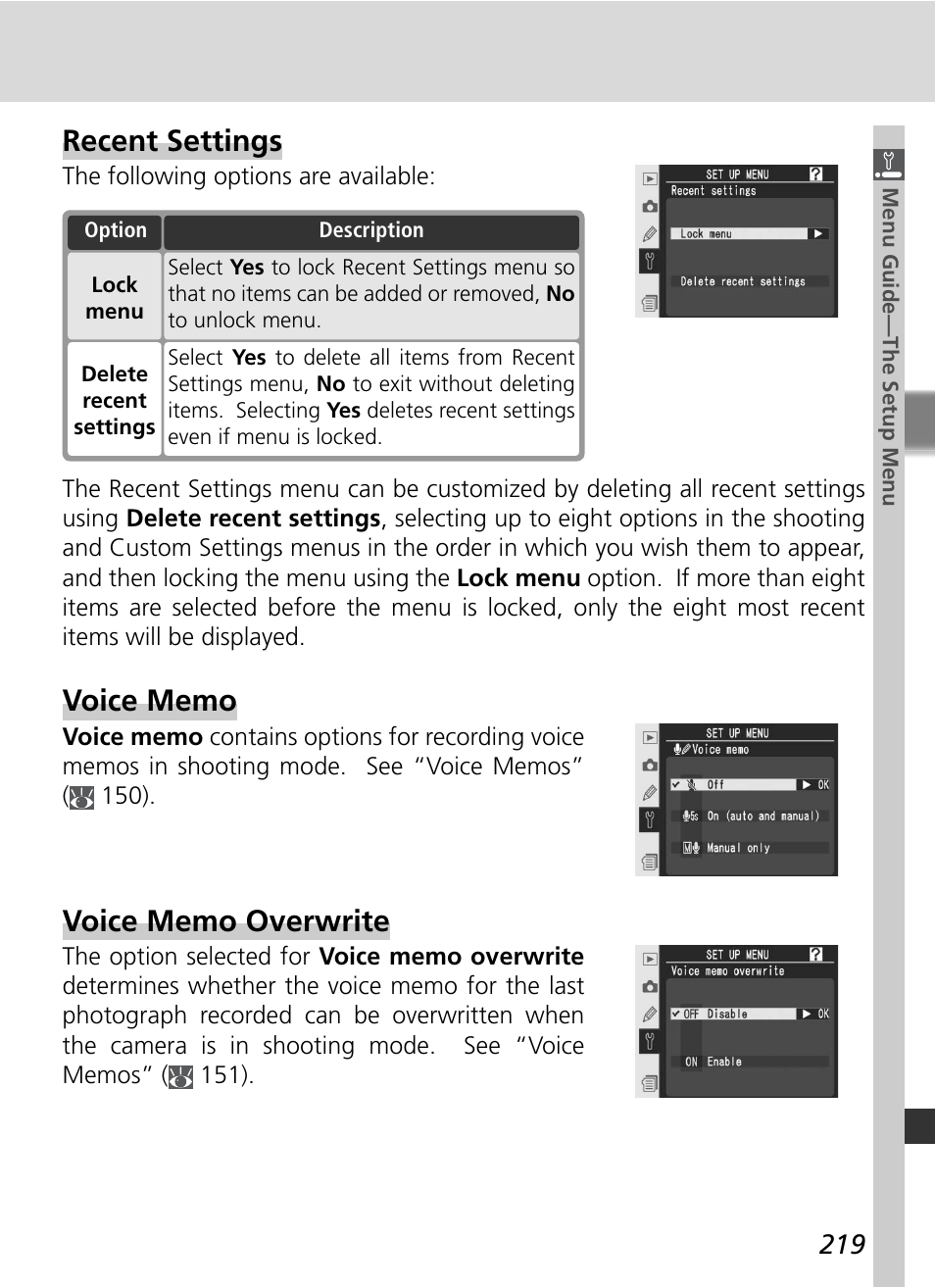 Recent settings | Nikon D2Xs User Manual | Page 233 / 288