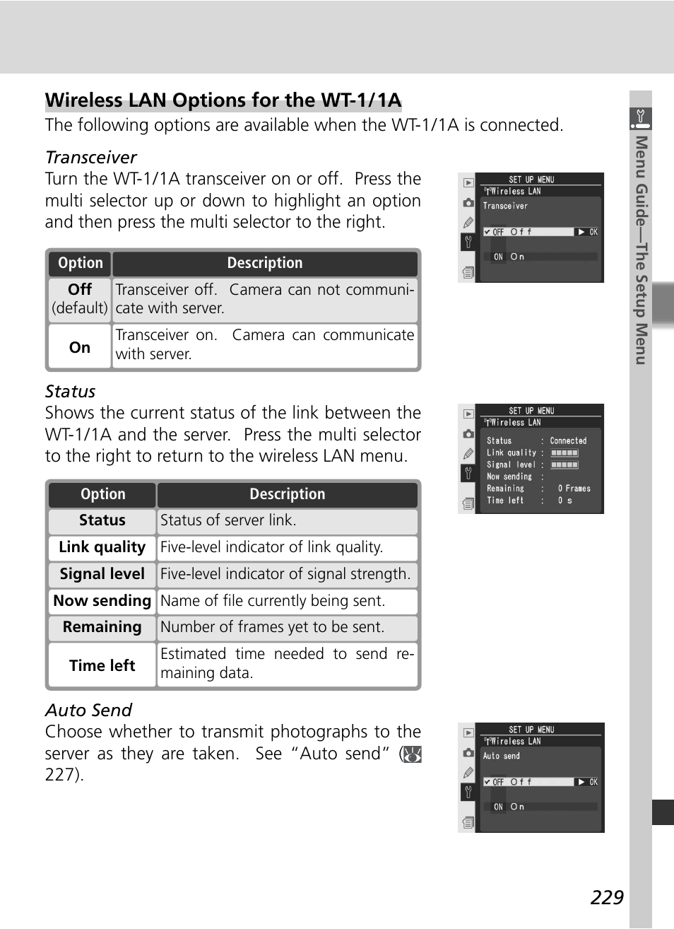 Wireless lan options for the wt-1 / 1a | Nikon D2Xs User Manual | Page 243 / 288