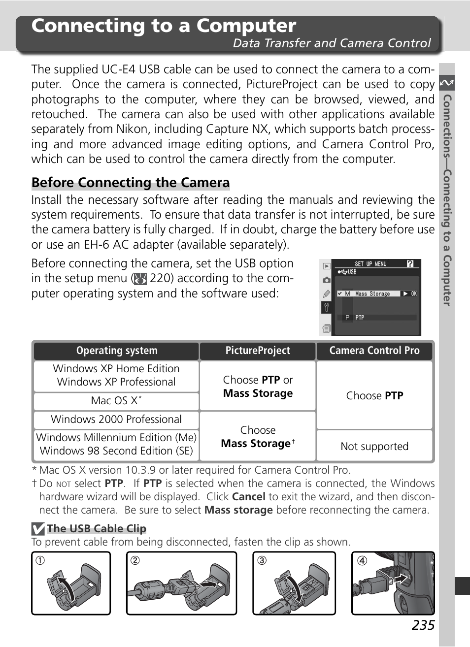 Connecting to a computer, Before connecting the camera | Nikon D2Xs User Manual | Page 249 / 288