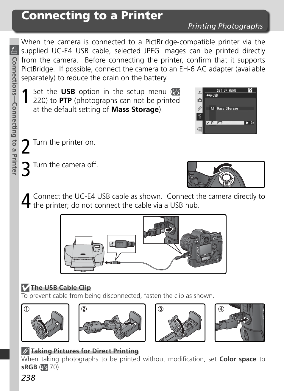 Connecting to a printer | Nikon D2Xs User Manual | Page 252 / 288