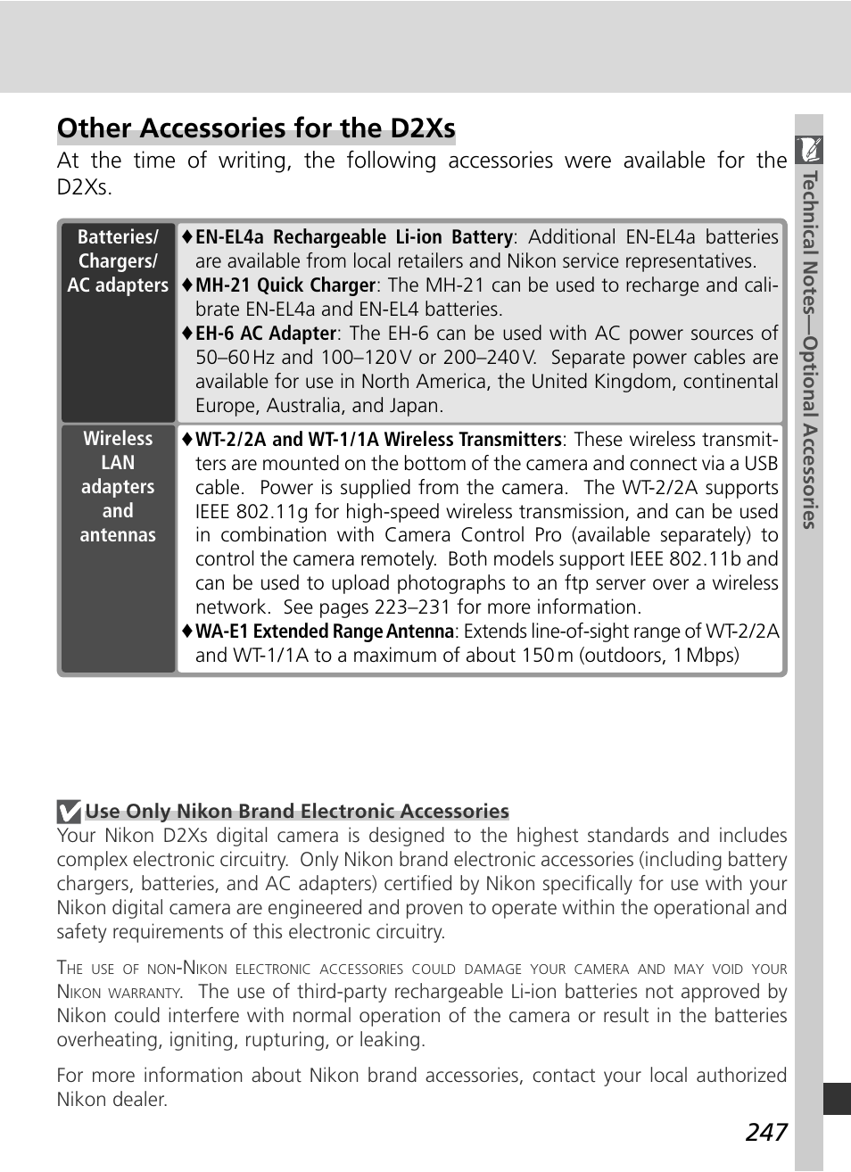 Other accessories for the d2xs | Nikon D2Xs User Manual | Page 261 / 288