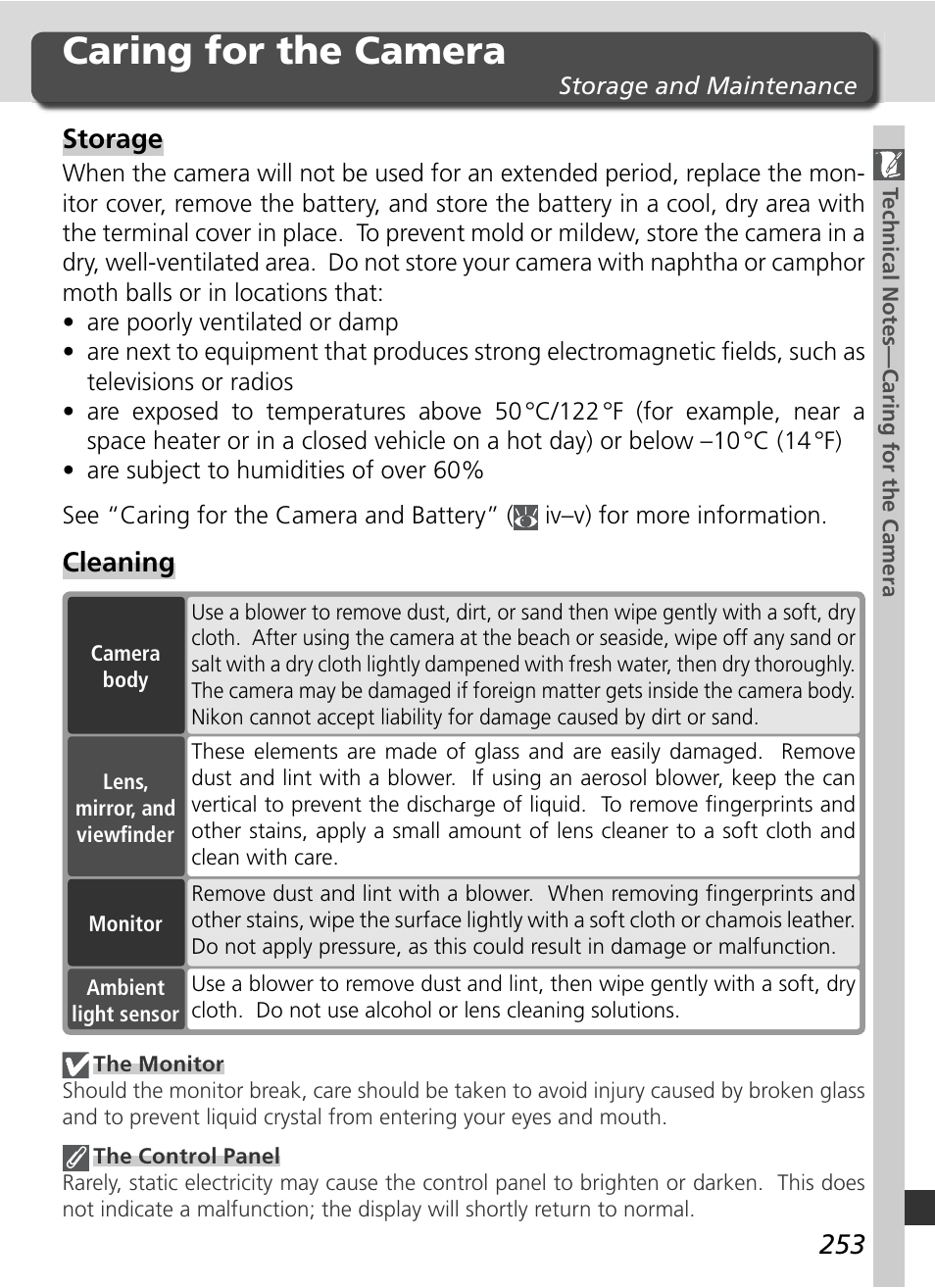 Caring for the camera, Storage, Cleaning | Nikon D2Xs User Manual | Page 267 / 288