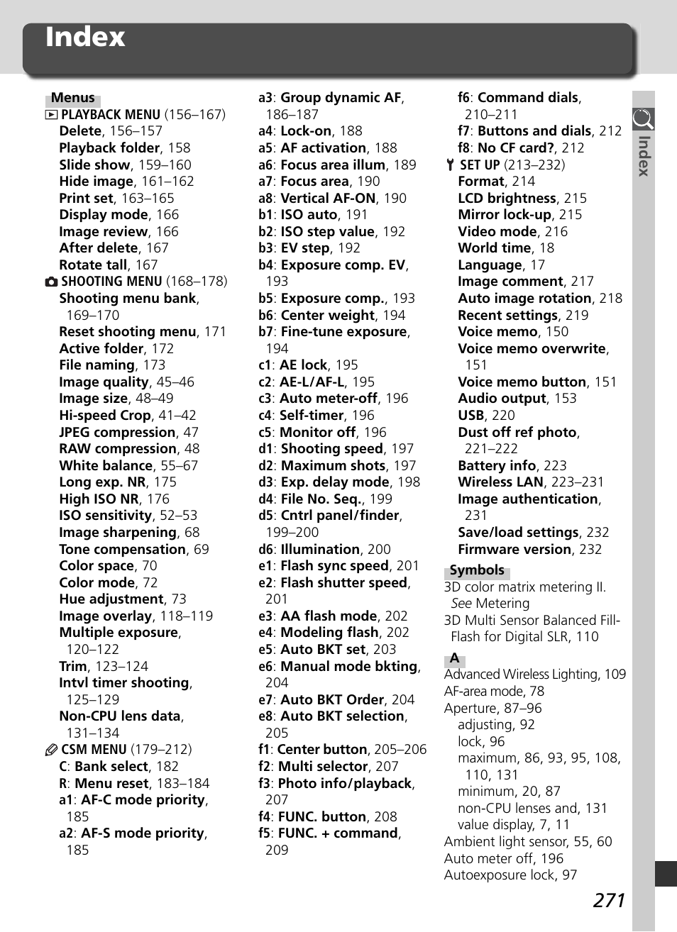 Index | Nikon D2Xs User Manual | Page 285 / 288