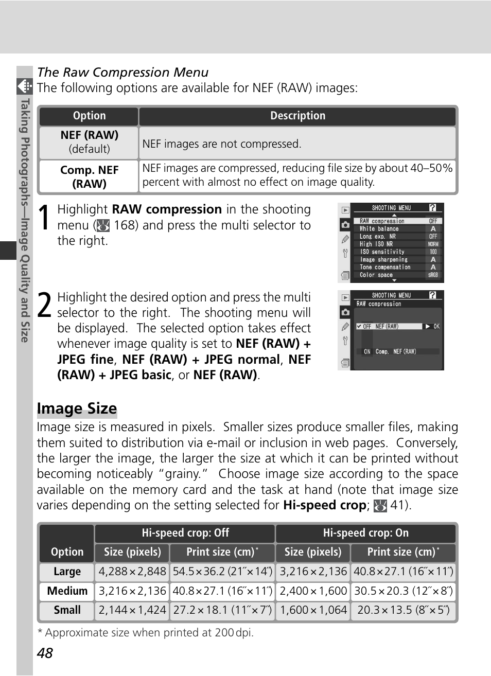 Image size | Nikon D2Xs User Manual | Page 62 / 288