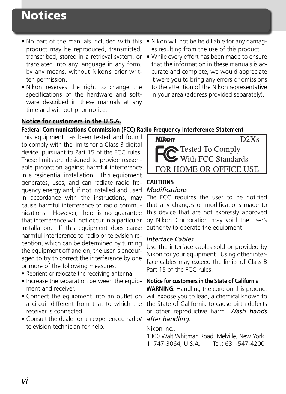 Notices | Nikon D2Xs User Manual | Page 8 / 288