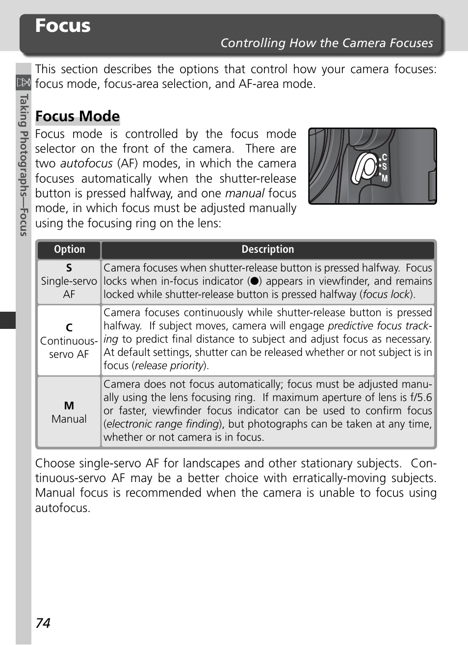 Focus, Focus mode | Nikon D2Xs User Manual | Page 88 / 288