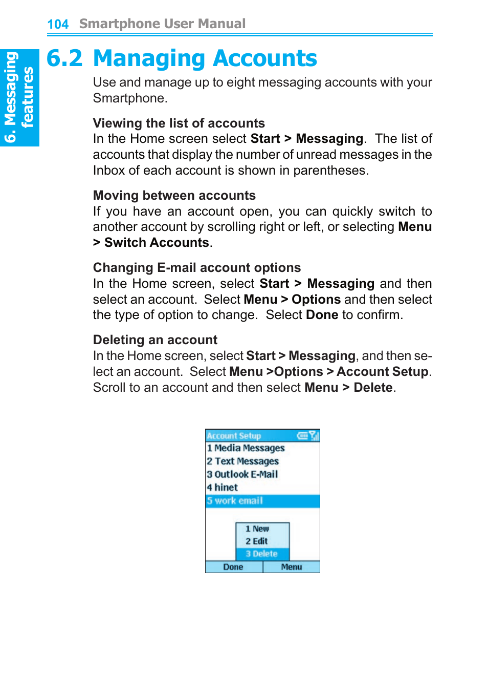 2 managing accounts | Audiovox SMT5600 User Manual | Page 104 / 211