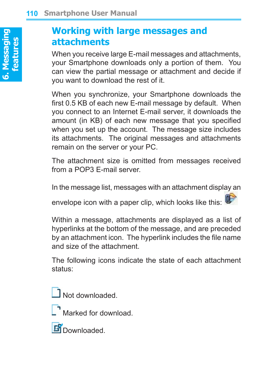 Working with large messages and attachments | Audiovox SMT5600 User Manual | Page 110 / 211