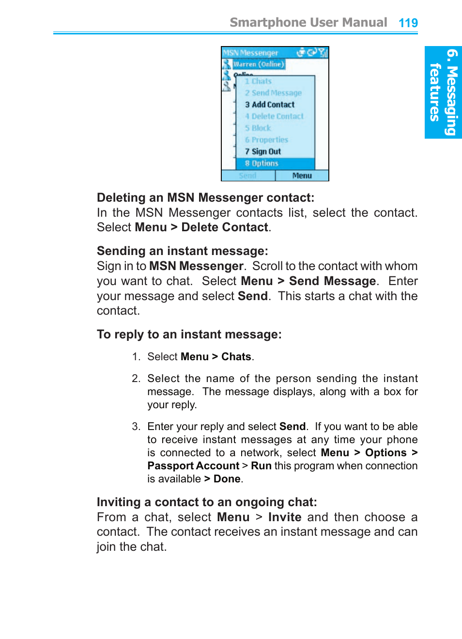 M es sa gi ng features, M es sa gin g features | Audiovox SMT5600 User Manual | Page 119 / 211