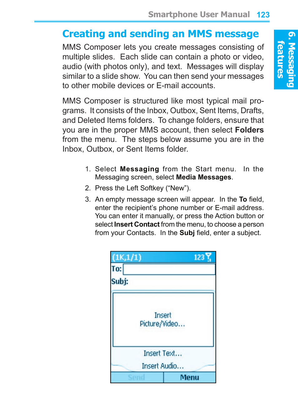 Creating and sending an mms message | Audiovox SMT5600 User Manual | Page 123 / 211