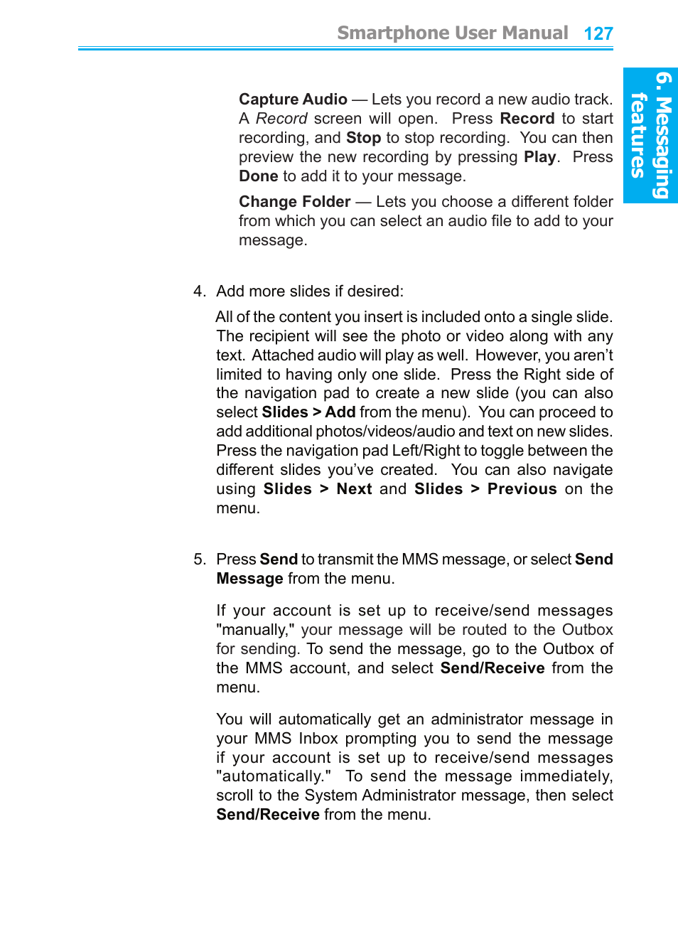 M es sa gi ng features, M es sa gin g features | Audiovox SMT5600 User Manual | Page 127 / 211