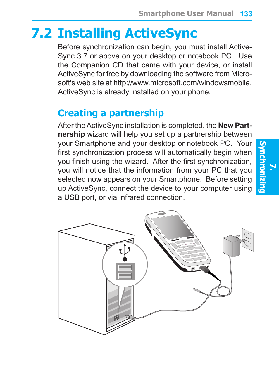 2 installing activesync, Creating a partnership | Audiovox SMT5600 User Manual | Page 133 / 211