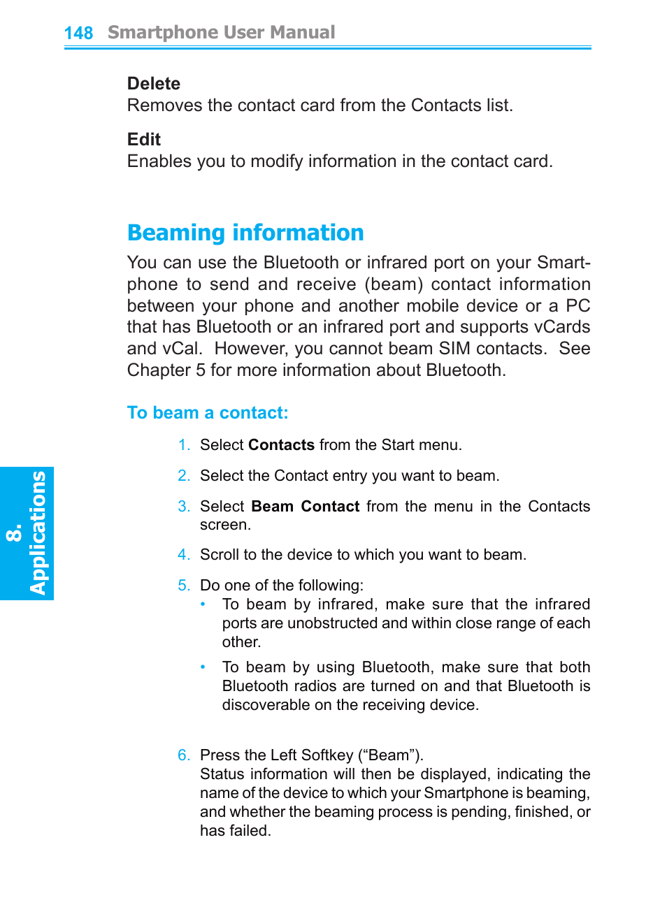 Beaming information, Applications | Audiovox SMT5600 User Manual | Page 148 / 211