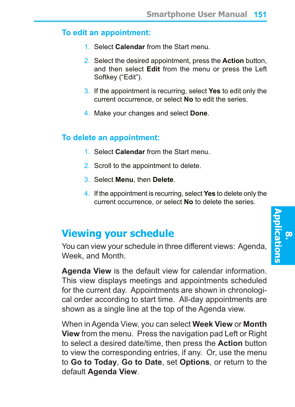 Viewing your schedule, Applications | Audiovox SMT5600 User Manual | Page 151 / 211