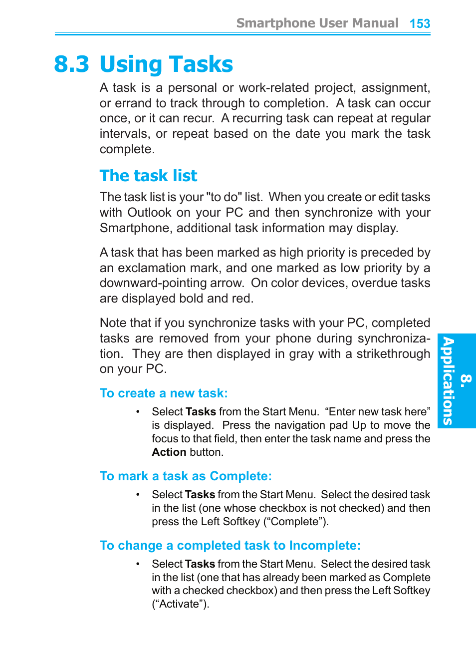 3 using tasks, The task list | Audiovox SMT5600 User Manual | Page 153 / 211