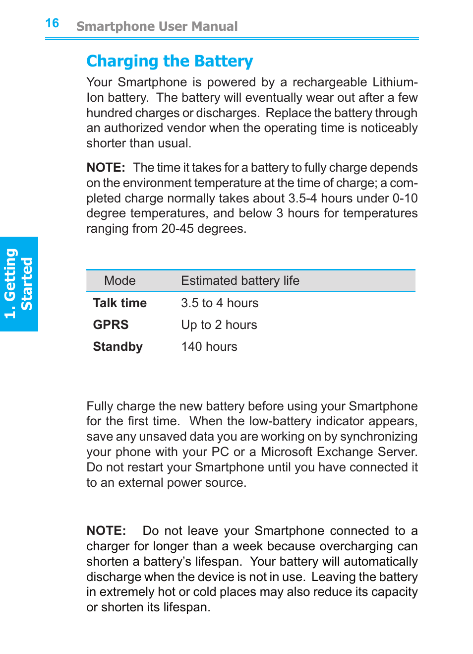 Charging the battery | Audiovox SMT5600 User Manual | Page 16 / 211