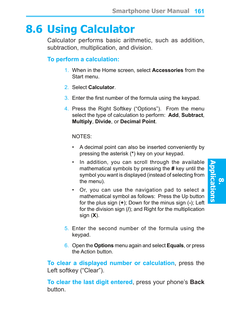 6 using calculator, Applications | Audiovox SMT5600 User Manual | Page 161 / 211