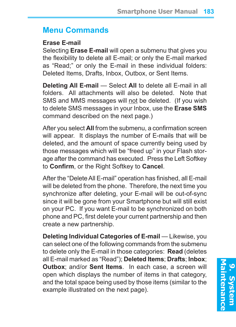 Menu commands | Audiovox SMT5600 User Manual | Page 183 / 211