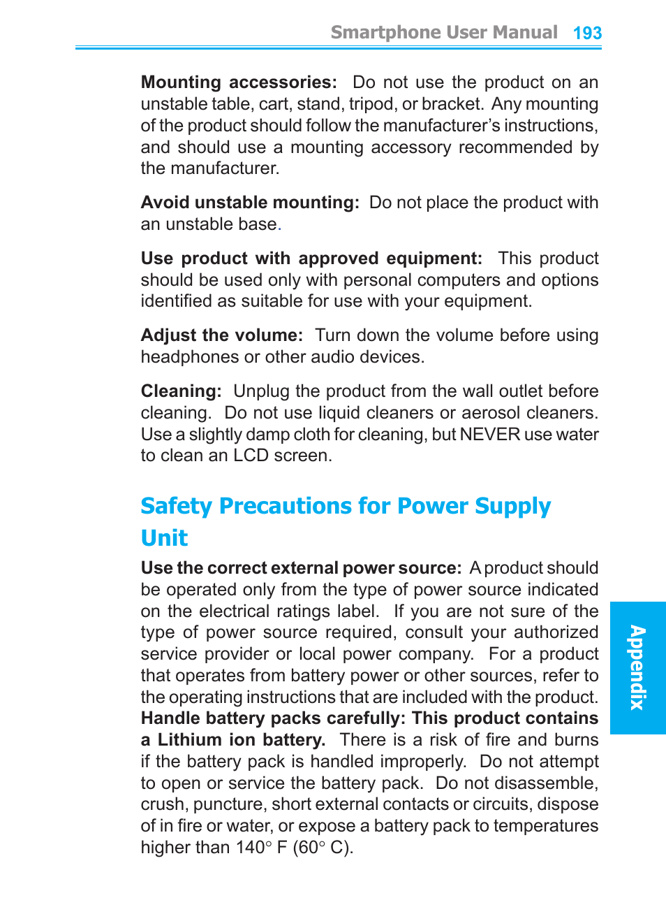 Safety precautions for power supply unit | Audiovox SMT5600 User Manual | Page 193 / 211