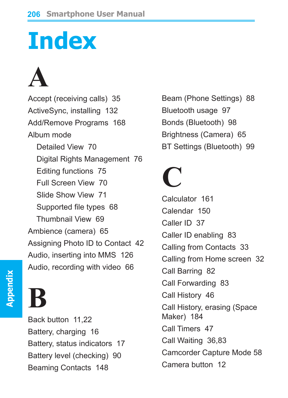 Index | Audiovox SMT5600 User Manual | Page 206 / 211