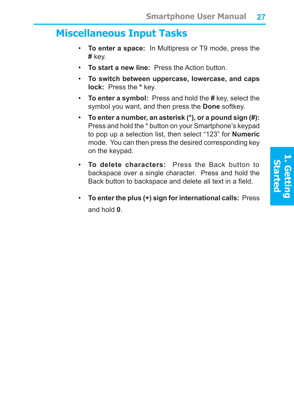 Miscellaneous input tasks, Getting started | Audiovox SMT5600 User Manual | Page 27 / 211