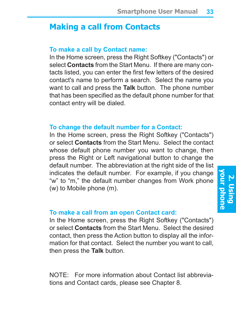 Making a call from contacts | Audiovox SMT5600 User Manual | Page 33 / 211