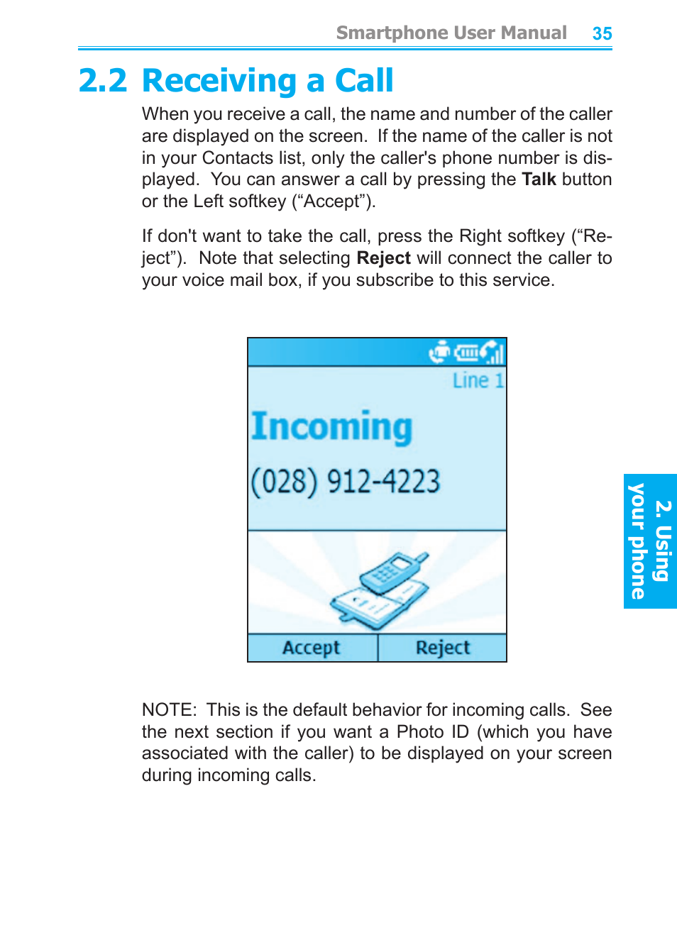 2 receiving a call | Audiovox SMT5600 User Manual | Page 35 / 211