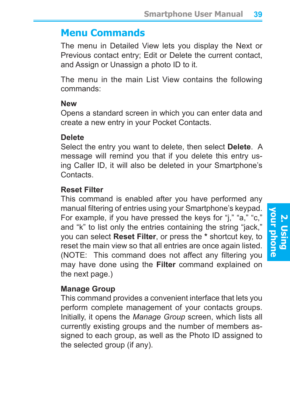 Menu commands | Audiovox SMT5600 User Manual | Page 39 / 211