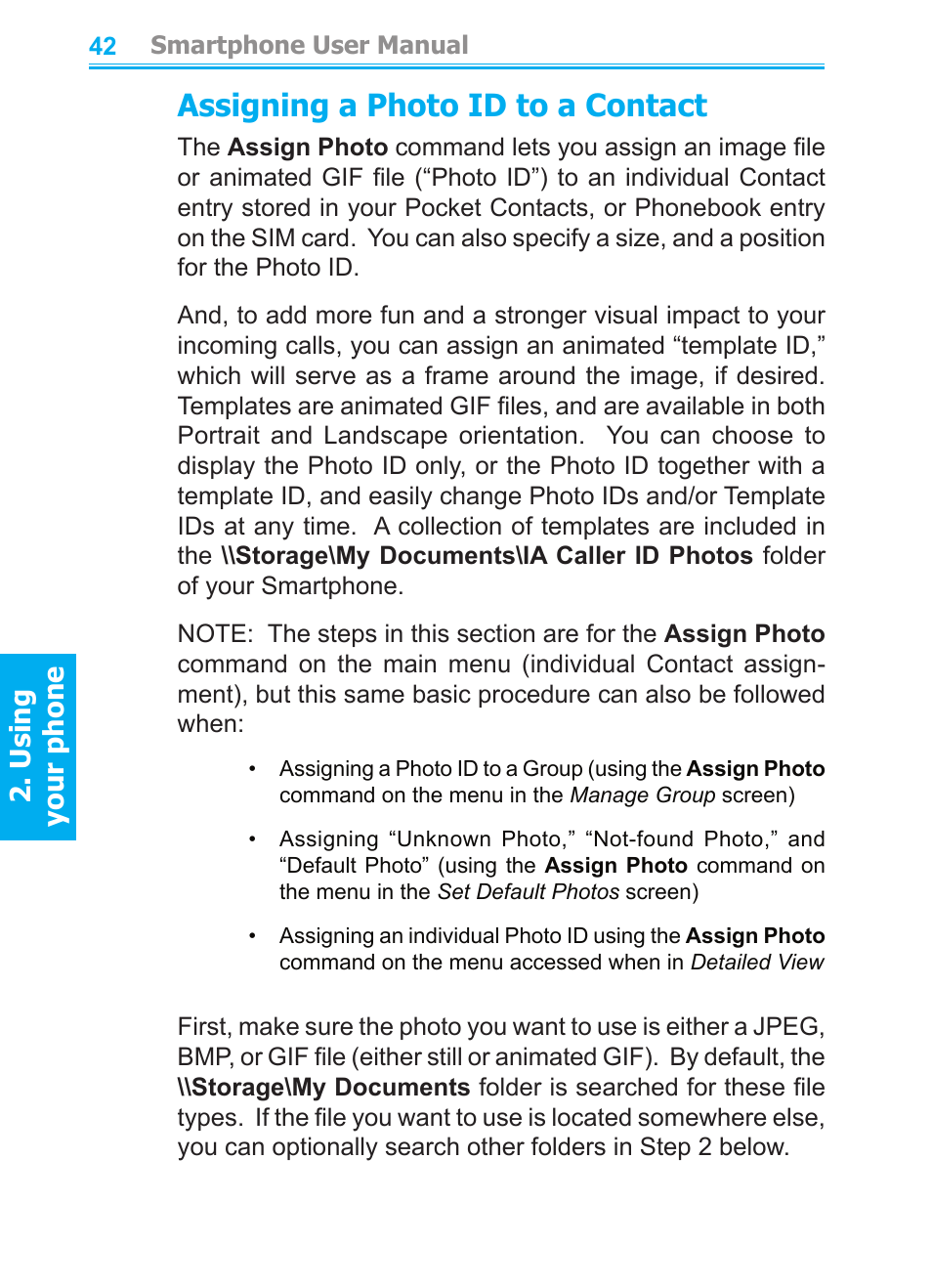 Assigning a photo id to a contact | Audiovox SMT5600 User Manual | Page 42 / 211