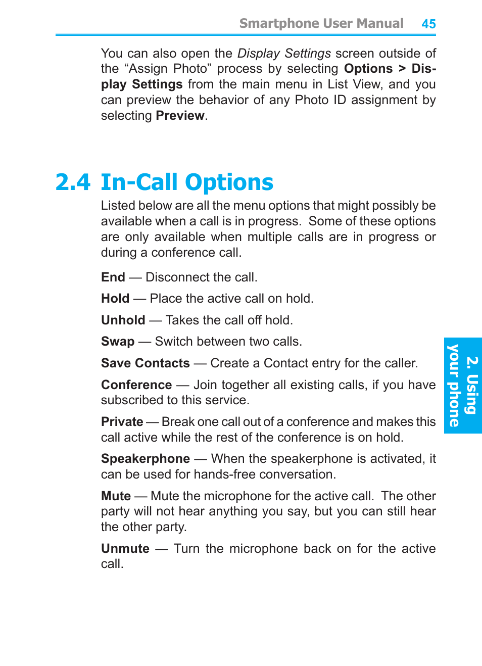 4 in-call options | Audiovox SMT5600 User Manual | Page 45 / 211