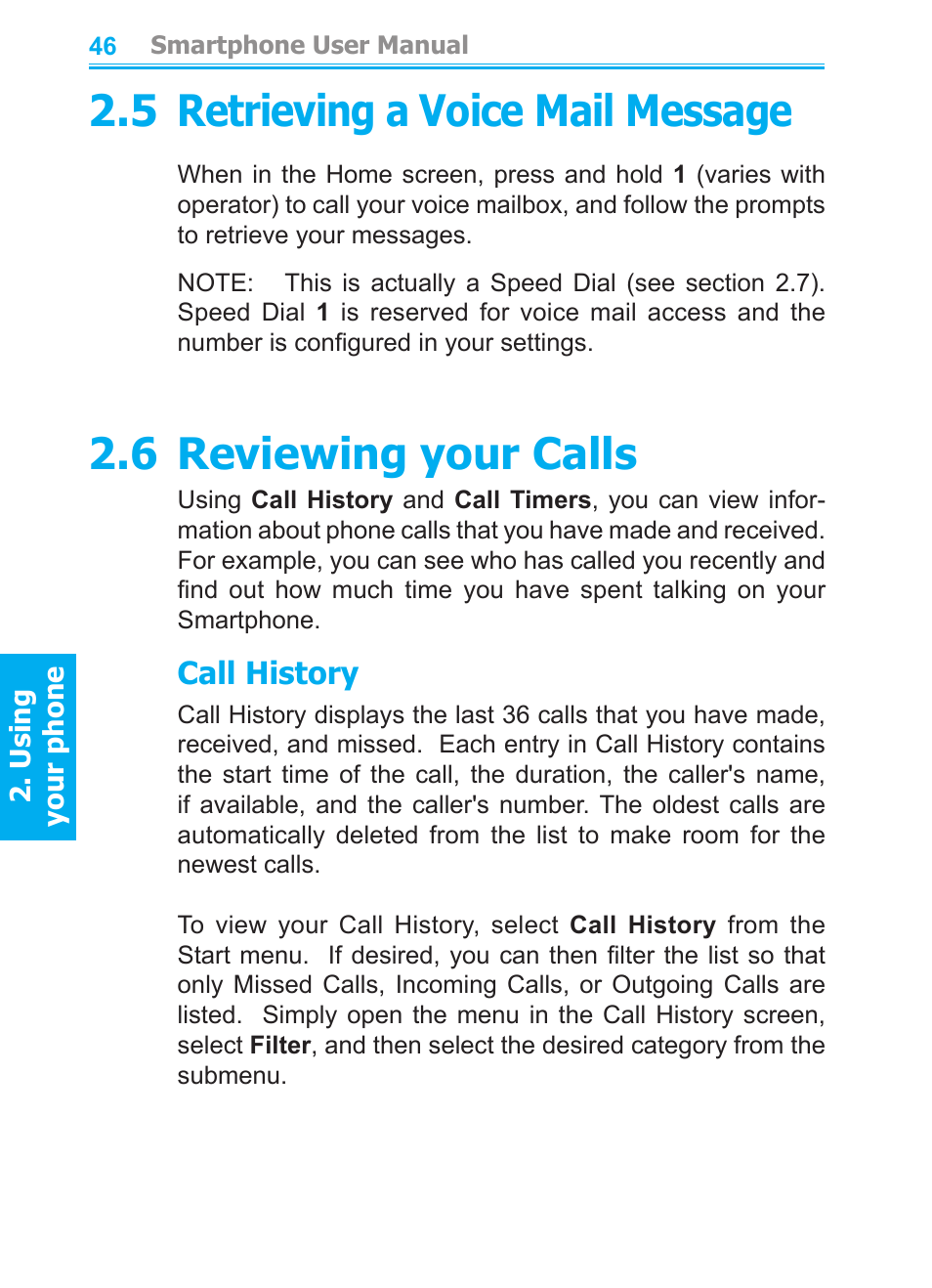 5 retrieving a voice mail message, 6 reviewing your calls, Call history | Audiovox SMT5600 User Manual | Page 46 / 211