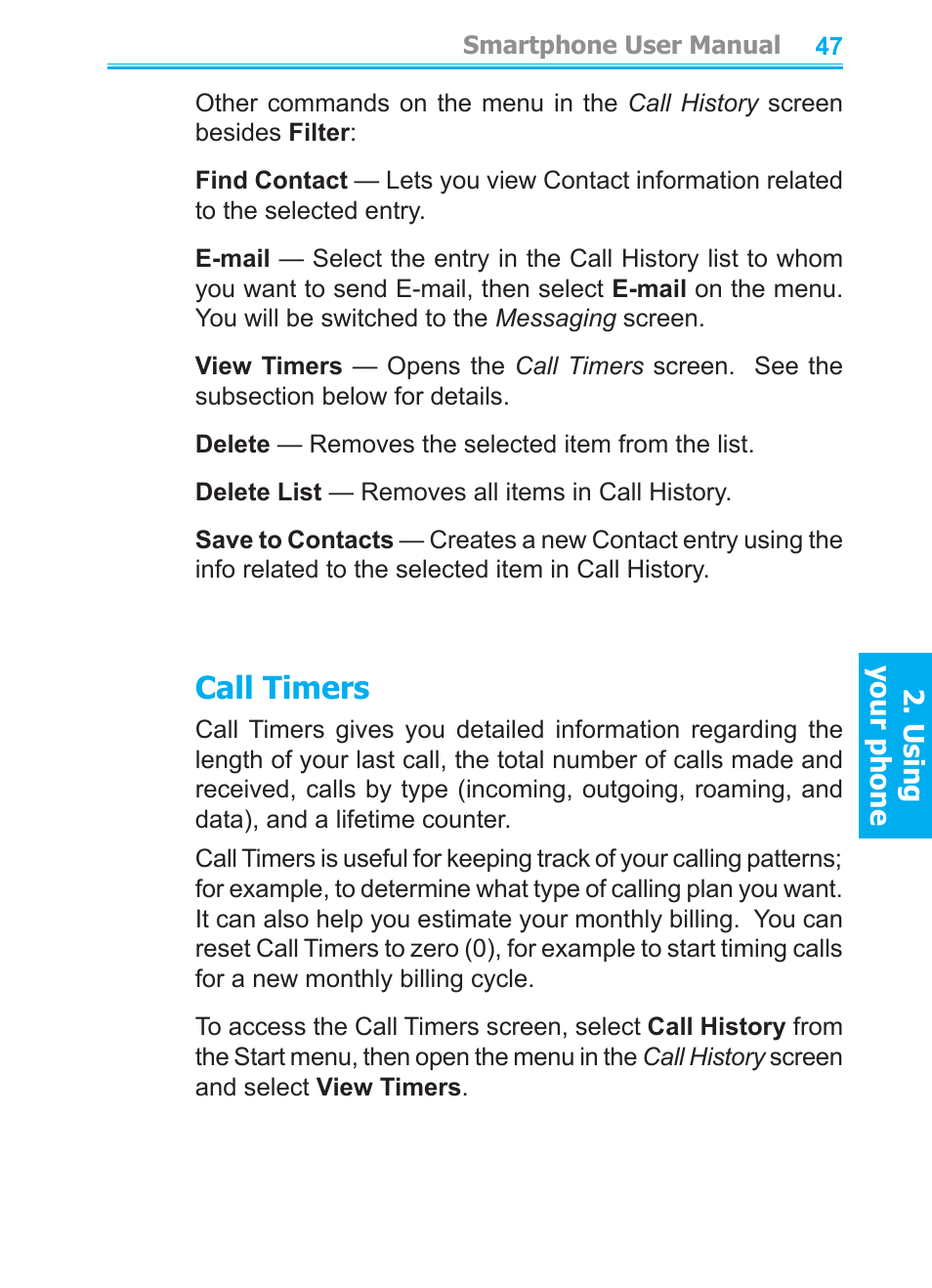 Call timers | Audiovox SMT5600 User Manual | Page 47 / 211