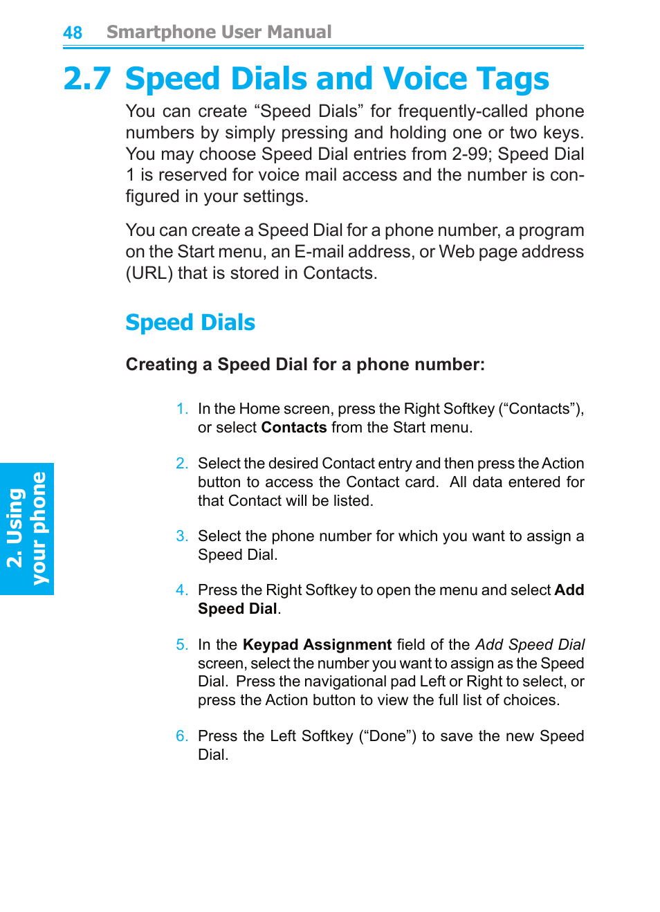 7 speed dials and voice tags, Speed dials, Using your phone | Audiovox SMT5600 User Manual | Page 48 / 211