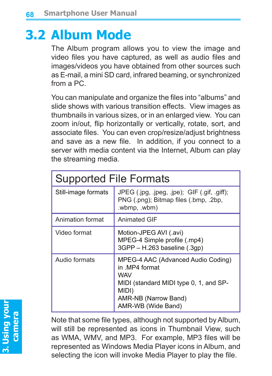 2 album mode, Supported file formats | Audiovox SMT5600 User Manual | Page 68 / 211