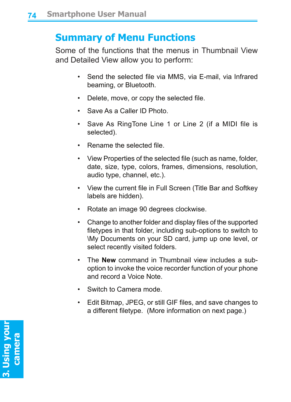 Summary of menu functions, Using your camera | Audiovox SMT5600 User Manual | Page 74 / 211