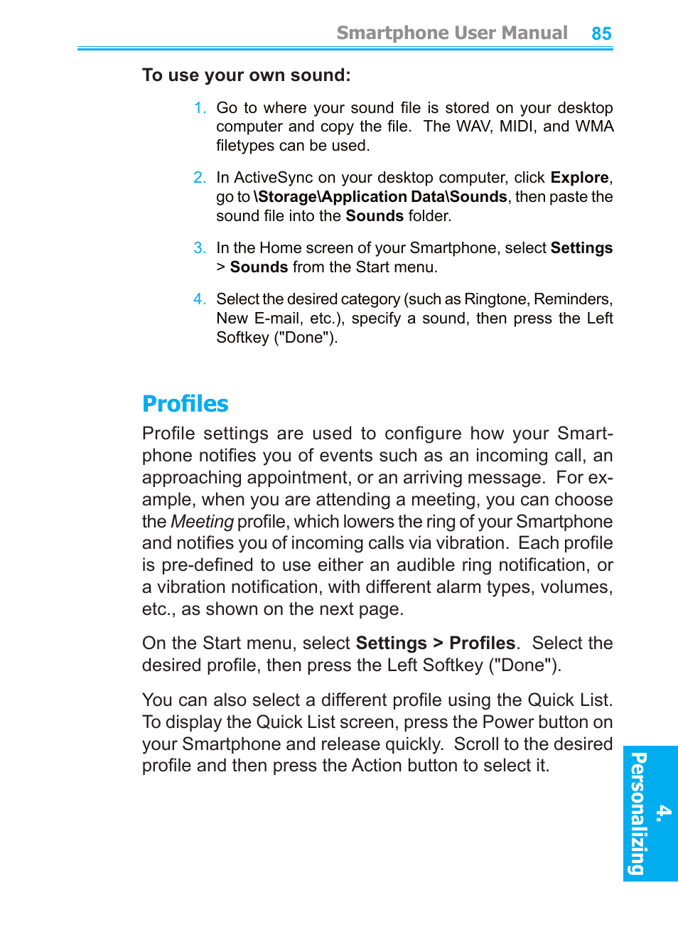 Profiles, Personalizing | Audiovox SMT5600 User Manual | Page 85 / 211