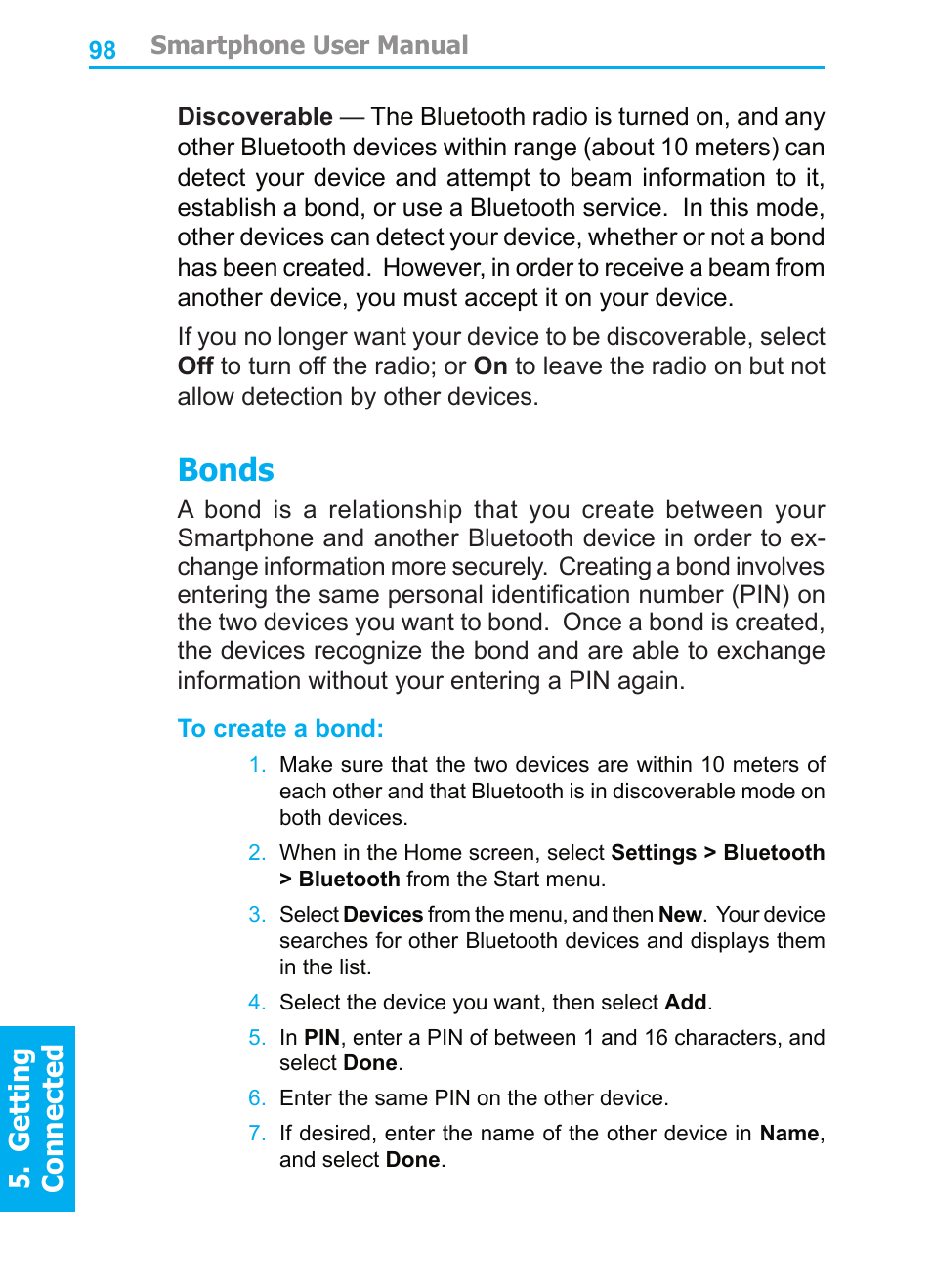 Bonds, Getting connected | Audiovox SMT5600 User Manual | Page 98 / 211