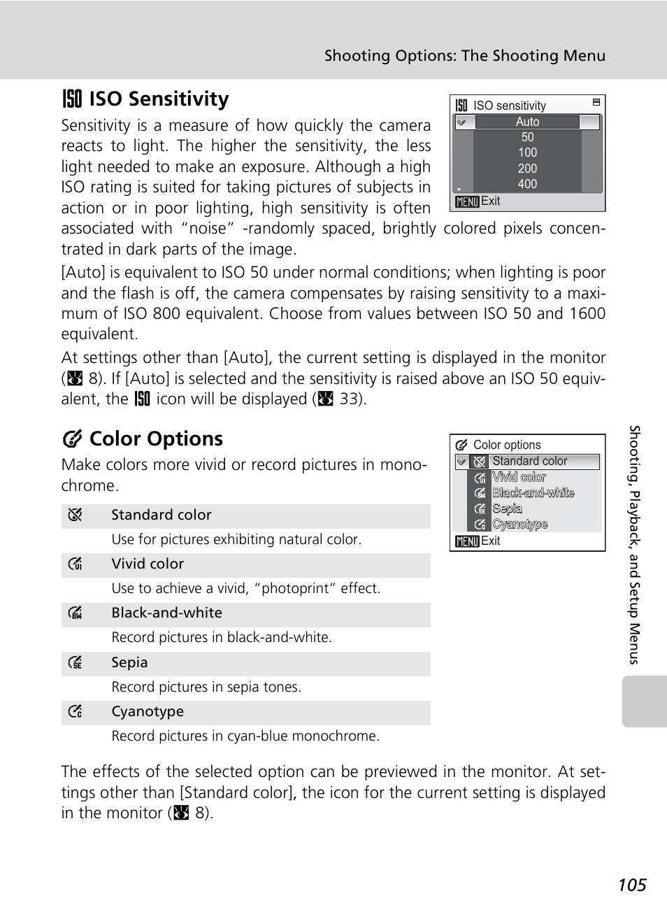 Wiso sensitivity, Dcolor options | Nikon S7c User Manual | Page 119 / 200