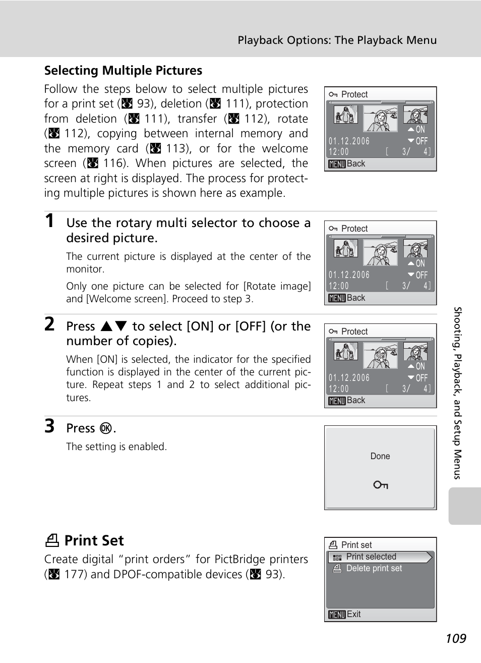 Wprint set, Selecting multiple pictures, Press d | Nikon S7c User Manual | Page 123 / 200